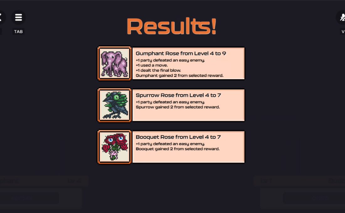 Swipe Beasts results screen showing beasts levelling up after a battle